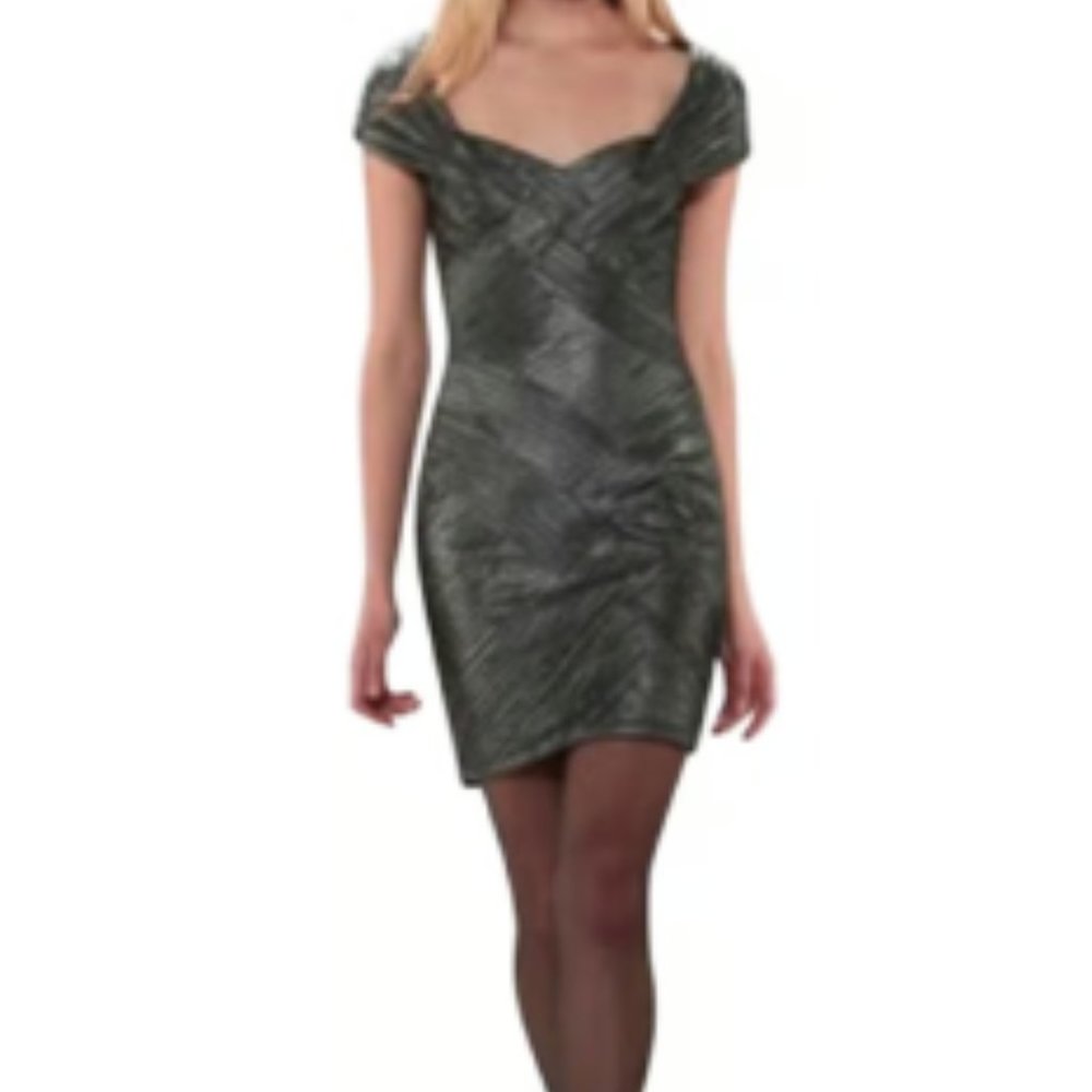 Tadashi Shoji Basket Weave Embellished Bodice Dress, Women's Size M -Shadow Grey - Picture 1 of 12